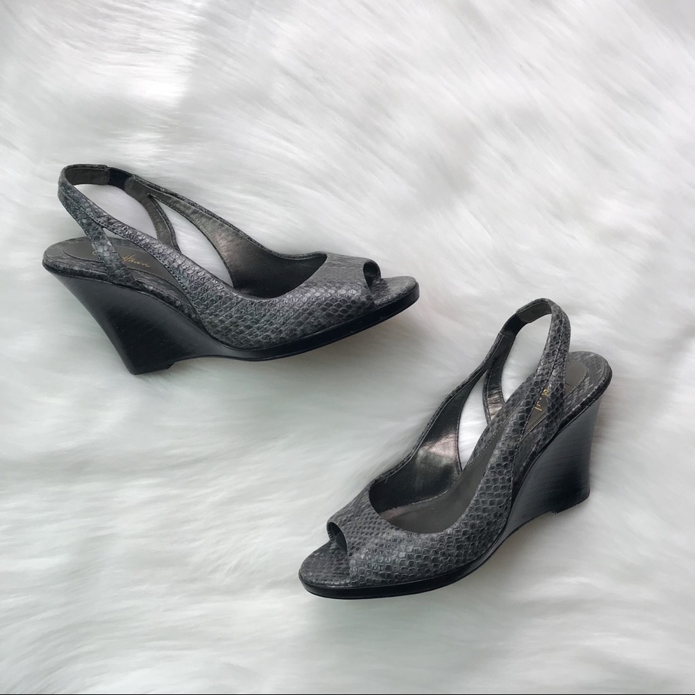 Cole Haan Margot Gray and Black Python Wedge